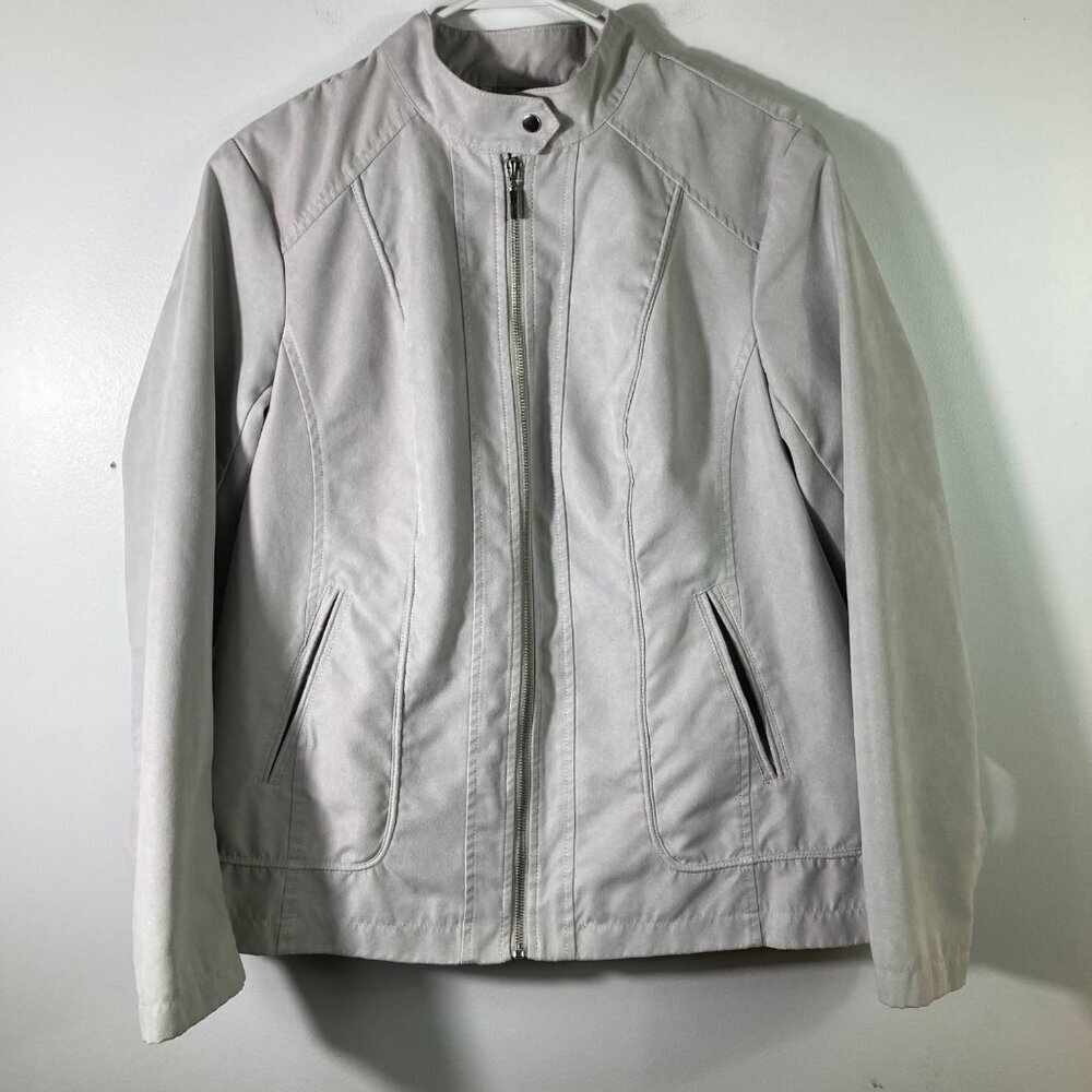 Womens Susan Graver Suede Look Moto Style Zip Jacket Gray M